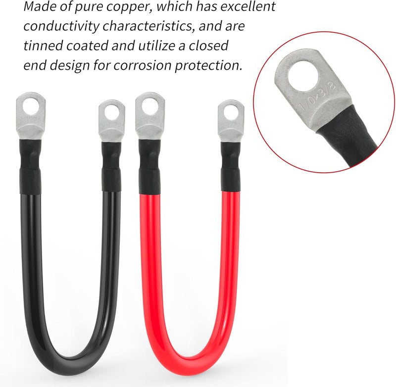 TUELETFU 1/0 AWG Gauge Battery Cable Power Inverter Cables with 3/8 Inch lugs for Solar Marine RV Car Truck Tractor Motorcycle 2pcs (2FT) - Image 3